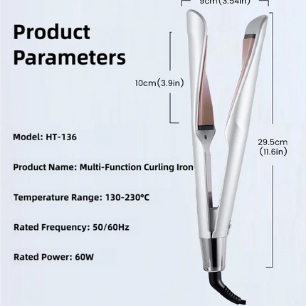 TINSOL New 2-in-1 Curling Iron & Straightener Multi-Function Hair Styling Tool Dual-Purpose Curling and Straightening Iron