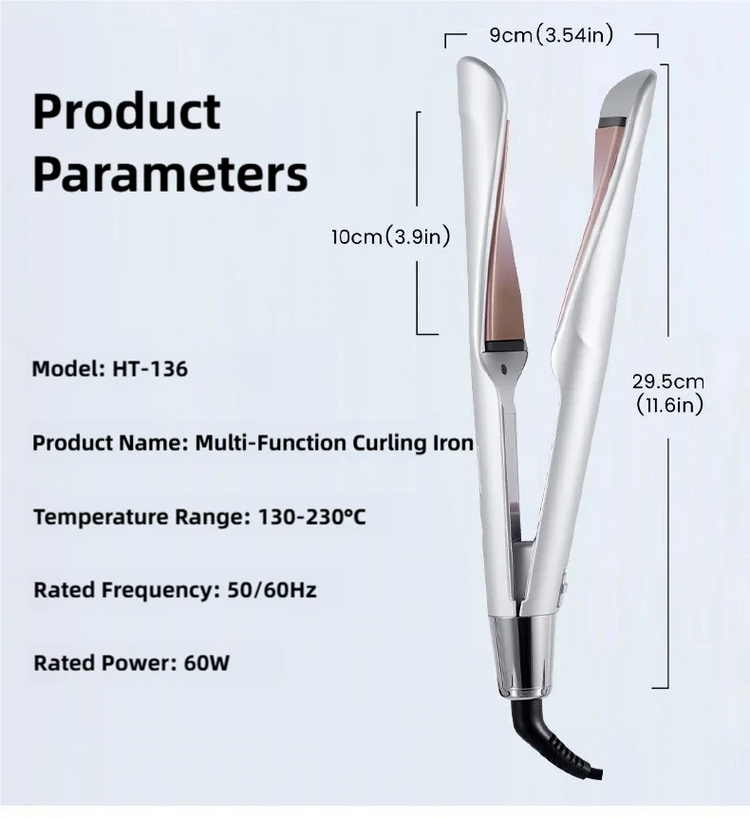 TINSOL New 2-in-1 Curling Iron & Straightener Multi-Function Hair Styling Tool Dual-Purpose Curling and Straightening Iron