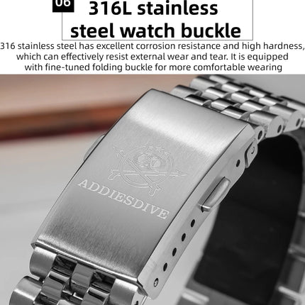 ADDIESDIVE Watch For Men Sapphire Glass Luminous 10Bar Diving Jubilee Strap 316L Stainless Steel VH31 Movement Quartz Watch