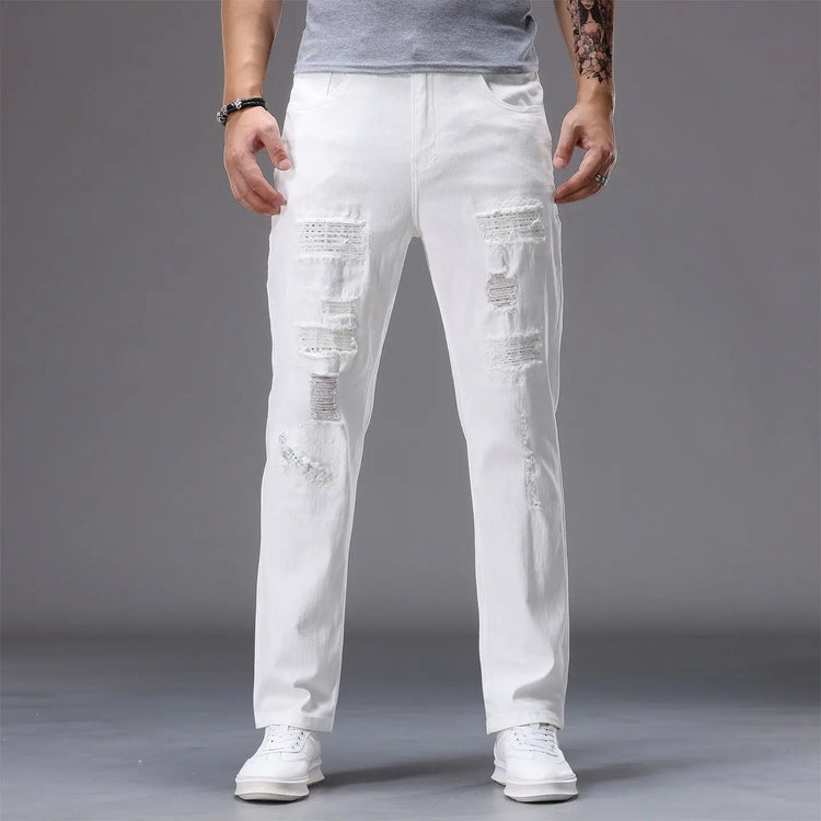 Men's Casual Jeans Vintage Straight Leg Elastic Slim Fit Autumn Winter Sweatpants Trousers Skinny Y2k Jeans Men's Cargo Pants
