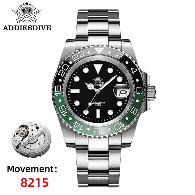 ADDIESDIVE AD2503 Luxury Men's Automatic Watch 8215 Mechanical Watch BGW9 Luminous Sapphire Glass Diver's Watch Men Analog Watch