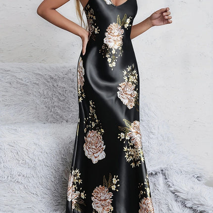 Elegante sexy scollo a V stampa floreale comfort setoso liscio donna slip camicie da notte abiti da notte per l'estate pigiama pigiameria pjs