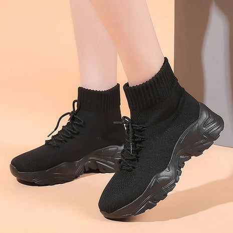 Women Casual Mesh Shoes Fashion Knitted Socks Shoes Chunky Shoes Slip-on Casual Sneakers Men Light Breathable Walking Footwear PlatiNum