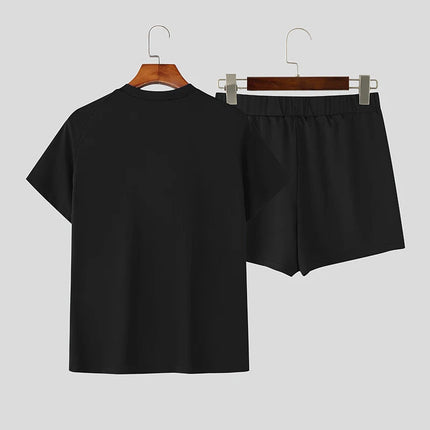 INCERUN Set da uomo Stampa Allenamento estivo T-shirt a maniche corte casual e pantaloncini Set da due pezzi Streetwear 2025 Abiti da uomo di moda platinumshop