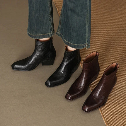 Women's Chelsea Boots High Heels Genuine Leather 2027 New Autumn Winter Fashion Women's Ankle Boots Retro Winter Boots Ladies