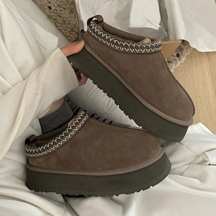 Tasman Winter Warm Wool Women's Tazz Classic Ultra Mini Platform Slippers Thick Sole Genuine Leather And Fur Snow Boots