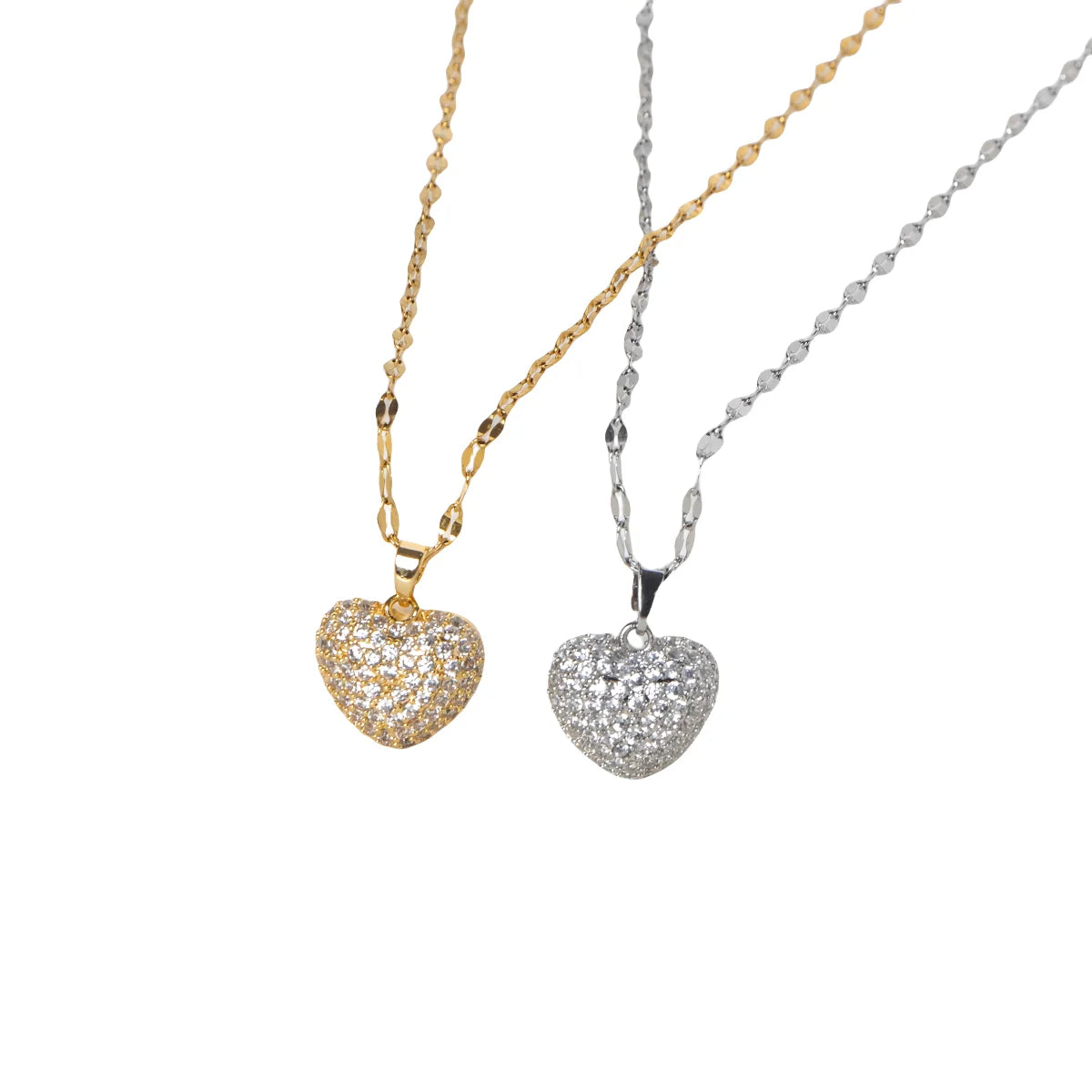 con ciondolo a forma di cuore con zirconi, temperamento femminile, collana in acciaio inossidabile placcato oro, regali di gioielli per feste di nozze