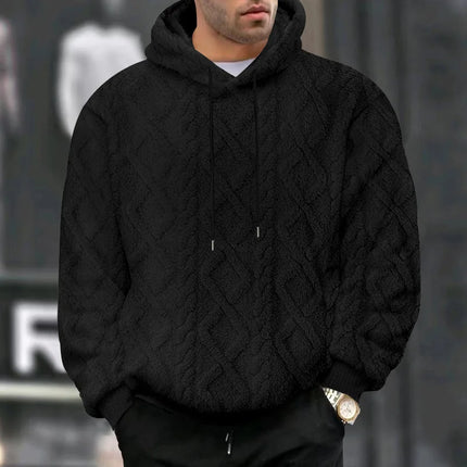 Autumn and Winter Leisure Men's High Street Jacquard Double-Sided Velvet Hooded Sports Trend Pullover Sweater Jacket