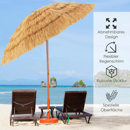 Ombrellone hawaiano, diametro 175 cm, ombrellone da spiaggia, paglia, 30 °   Ombrellone da Giardino Pieghevole, Ombrellone in Paglia, per Balcone, Spiaggia