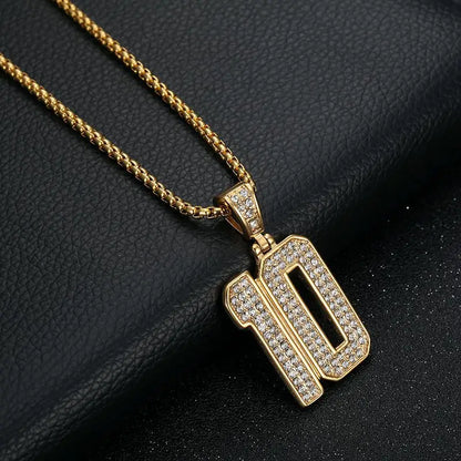 Hip Hop Iced Out Bling Football 10 ciondolo Statement collana sportiva in acciaio inossidabile Color oro maschile per gioielli da donna e uomo