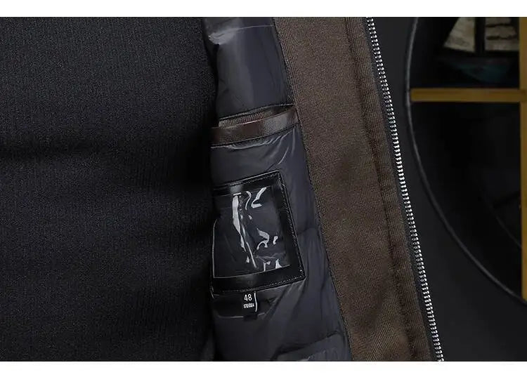 Winter Jackets Mens Duck Down Jacket Men 2025 Autumn Men's Knitted Spliced Leather Jacket Hooded Down Jacket Coat Kurtka Zimowa