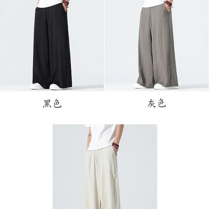 Pantaloni a gamba dritta da uomo in cotone e lino, stile retrò, larghi, leggeri, sottili, stile Nepal, comodi, stile Harajuku, taglie forti fino alla 5XL