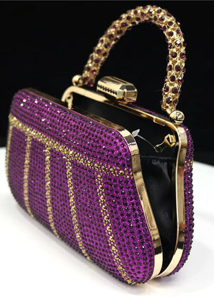 Popular In Nigeria Exquisite Evening Bags With Diamond Design Fashion Handle Clutch Rhinestone Embellished Long Chain Bag PlatiNum