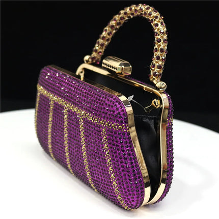 Popular In Nigeria Exquisite Evening Bags With Diamond Design Fashion Handle Clutch Rhinestone Embellished Long Chain Bag PlatiNum