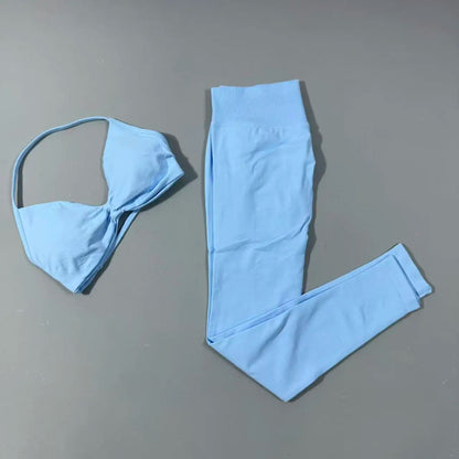 Yoga Gym Set 2 Piece Women Strappy Yoga Bra Top Workout Scrunch Shorts Sports Suit Fitness Clothes Seamless Yoga