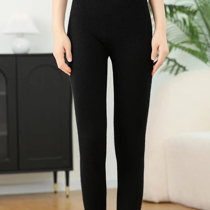 2025 Autumn&Winter Women Knitted Cashmere Wool Pants  Warm Receiving abdomen High elasticity High-quality Basic Slimming legging PlatiNum