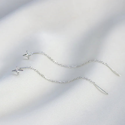 Ventfille 925 Sterling Silver Star Earring for Women Girl Simple Tassels Chain Fashion Office Jewelry Gift Dropshipping PlatiNum
