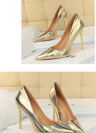 Tacchi alti da donna Blu Verde Décolleté di San Valentino Lusso lucido Stiletto Matrimonio Nuziale Discoteca Moda Semplice Colore solido 1829-2