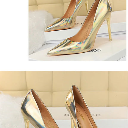 Tacchi alti da donna Blu Verde Décolleté di San Valentino Lusso lucido Stiletto Matrimonio Nuziale Discoteca Moda Semplice Colore solido 1829-2