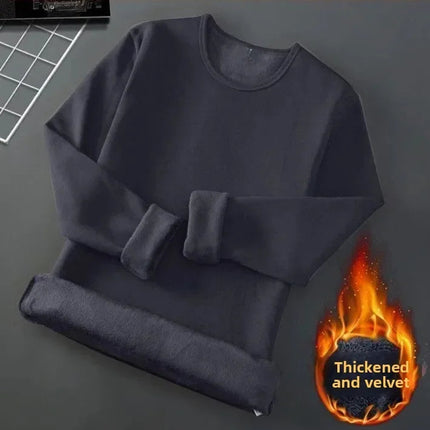 Men's Long Sleeve T-shirt Fleece Lined Thickened Non-flammable Velvet Warm Round Neck Base Shirt Casual Breathable Winter Tshirt PlatiNum