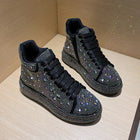 Designer Platform Sneakers Full Diamond Luxury Shoes Versatile Flat Bottom High-top Casual Skateboard Shoes Zapatos De Mujer
