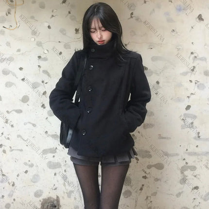 Street Autumn/Winter Solid Color Women's Turtleneck Coat Y2K Hip-Hop Retro Harajuku Cute Casual Fashion Versatile New Women Tops