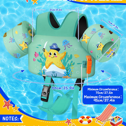 Kids Swim Vest for Toddlers Floaties for Swimming Armbands 15-70 lbs Cartoon Swim Water Wings with Crotch Strap Child Pool Floats Vest