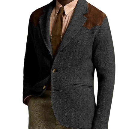 Herringbone Tweed Men's Blazer Jacket Wool Blend Suede Patch Shoulder Men's Sport Coat Business Casual Slim Fit For Oktoberfest
