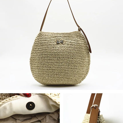 Borsa a Spalla da Donna Estiva in Paglia Intrecciata, Borsa Grande Capacità Artigianale in Rattan, Borsa Tote di Lusso Designer da Spiaggia