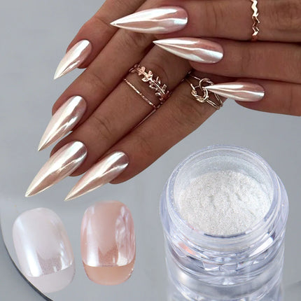 1 Box Chrome Mirror Nail Powder Pearl White Rubbing Pigment Dust Moonlight Effect Shimmer Glitter Manicure Decor Nail Accessorie2028