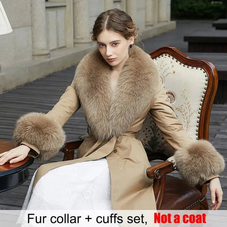Real Fur Collar And Cuffs Set Winter Coat Accessories Women Fluffy Large Fur Shawl Neak Warm Fox Fur Scarf Furry Scarves Female