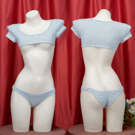 La biancheria intima giapponese della maglietta a righe Super corte imposta il Bikini uniforme delle ragazze del Costume Cosplay della scuola di stile a tre punti platinumshop