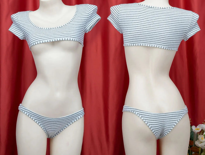 La biancheria intima giapponese della maglietta a righe Super corte imposta il Bikini uniforme delle ragazze del Costume Cosplay della scuola di stile a tre punti platinumshop