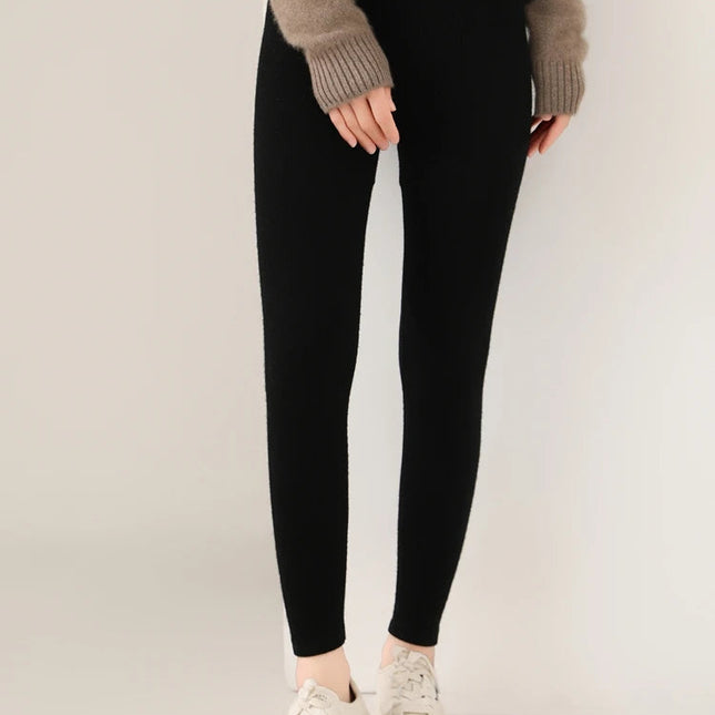 Women's Wool Leggings Slim Warm Autumn Winter High Waisted Elastic Tight Pants 100% Merino Wool Knitted Skin-friendly Leggings PlatiNum
