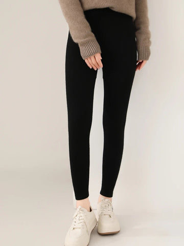 Women's Wool Leggings Slim Warm Autumn Winter High Waisted Elastic Tight Pants 100% Merino Wool Knitted Skin-friendly Leggings PlatiNum
