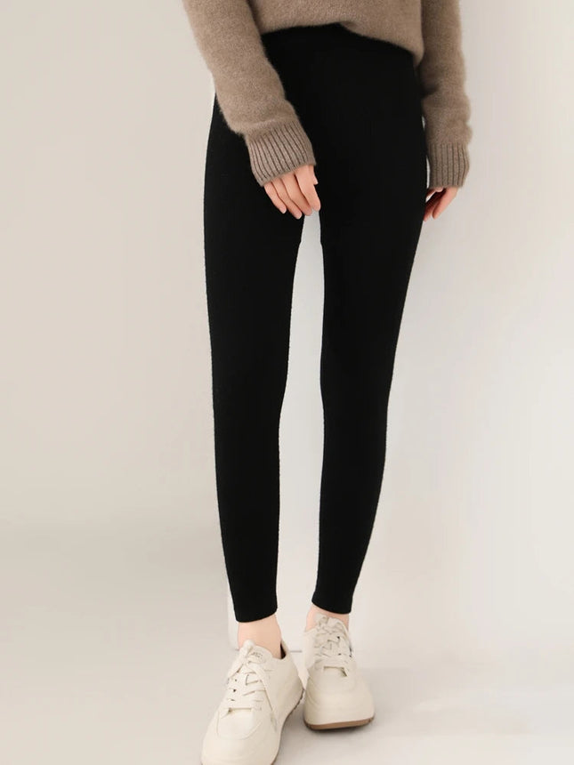 Women's Wool Leggings Slim Warm Autumn Winter High Waisted Elastic Tight Pants 100% Merino Wool Knitted Skin-friendly Leggings PlatiNum