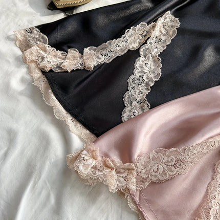 Camicia da notte da donna in due pezzi patchwork di pizzo, set pigiama sexy e confortevole per donna