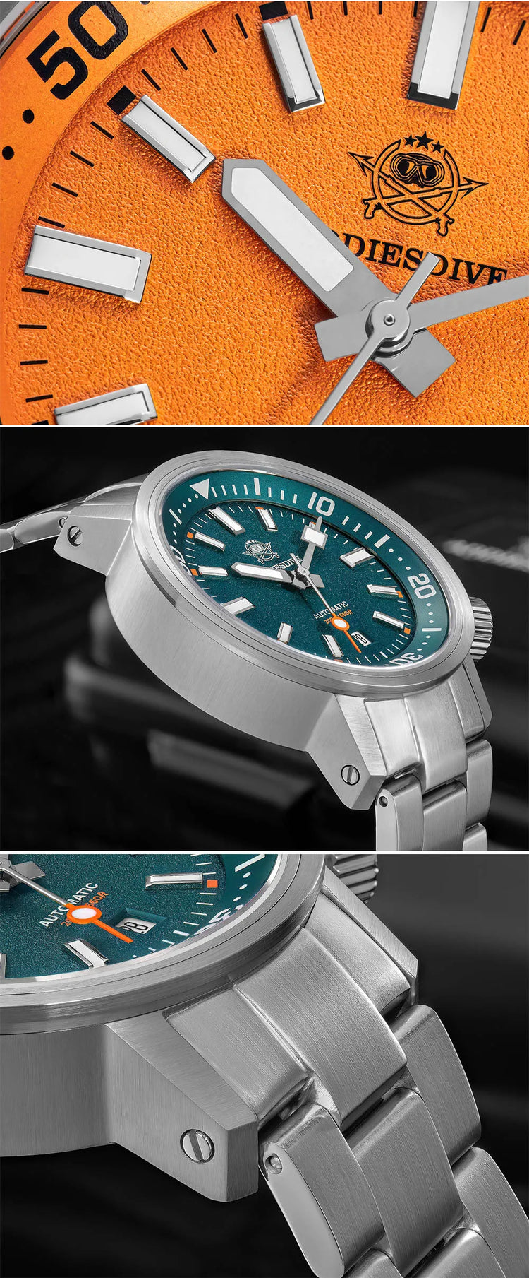 ADDIESDIVE 200M Automatic Dive Watch Men Japanese 8215 Sapphire Stainless Steel Luminous Mechanical Diving Wristwatch BGW9 Hands