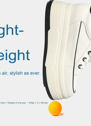 Fujin 9cm 3 inch comfortable platform sneakers for women Genuine Leather Women Vulcanized Shoes Platform High Heels Casual Shoes PlatiNum