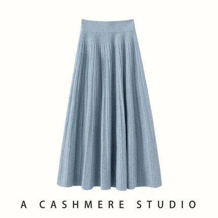 2025 New Grace Women's Cashmere Long Pleated Skirt Autumn Winter Office Lady Cashmere Skirt 100% Cashmere Pupular Dress Skirt PlatiNum