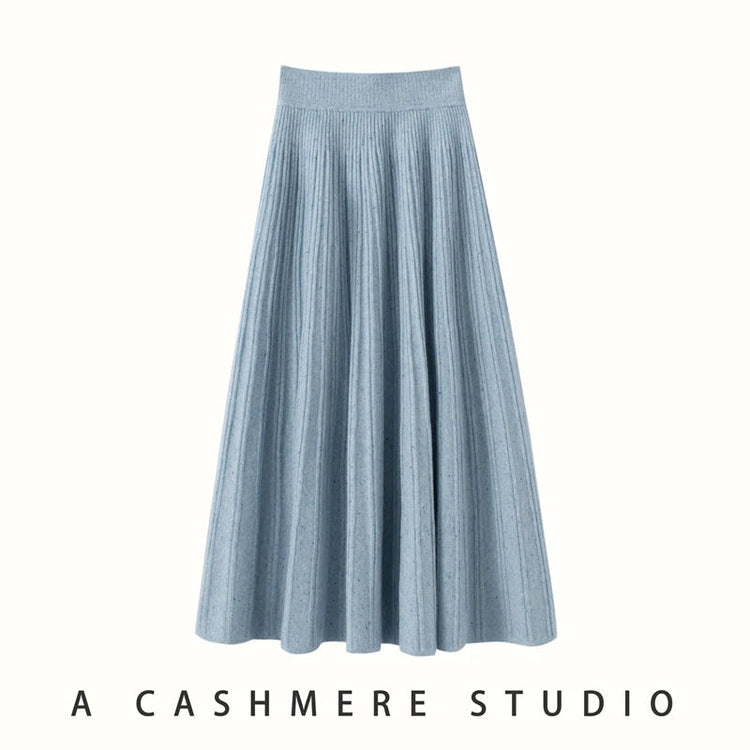 2025 New Grace Women's Cashmere Long Pleated Skirt Autumn Winter Office Lady Cashmere Skirt 100% Cashmere Pupular Dress Skirt PlatiNum