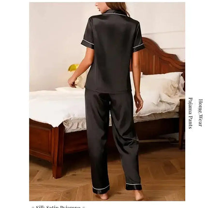 Lussuoso pigiama in raso per donna 2 pezzi pigiama Set tasca cuore ricama pigiameria autunno manica lunga top e pantaloni pigiama femminile platinumshop