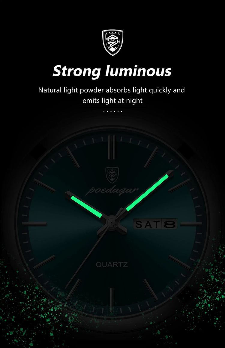 POEDAGAR Orologi da uomo di lusso Impermeabile luminoso Data Settimana Orologio da uomo in acciaio inossidabile Moda casual Orologio da polso da uomo al quarzo Reloj platinumshop