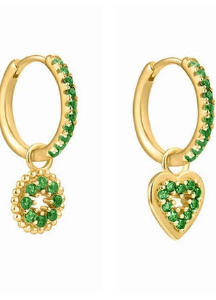 925 Sterling Silver Needle Green Zircon Gold Earrings Heart Hoop Earrings for Women Delicate Stud Earrings Luxury Jewelry Gifts PlatiNum
