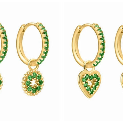 925 Sterling Silver Needle Green Zircon Gold Earrings Heart Hoop Earrings for Women Delicate Stud Earrings Luxury Jewelry Gifts PlatiNum