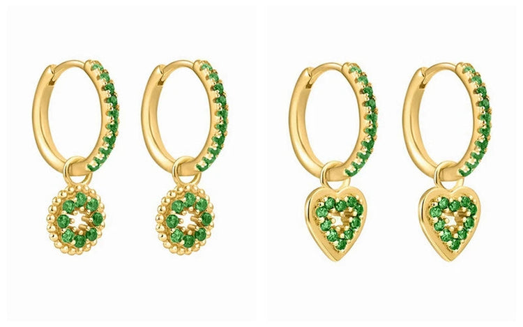 925 Sterling Silver Needle Green Zircon Gold Earrings Heart Hoop Earrings for Women Delicate Stud Earrings Luxury Jewelry Gifts PlatiNum