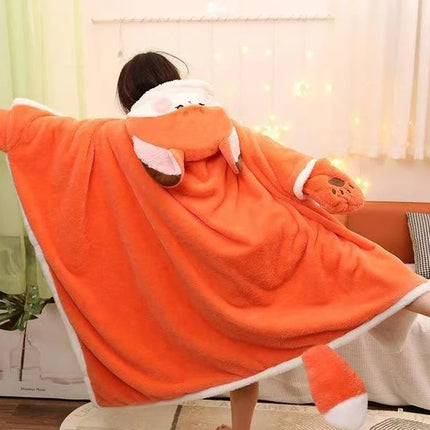 Winter Cartoon Fox Thick Wearable Blanket Nap Cloak Nightgown Office Blanket Adult Cloak