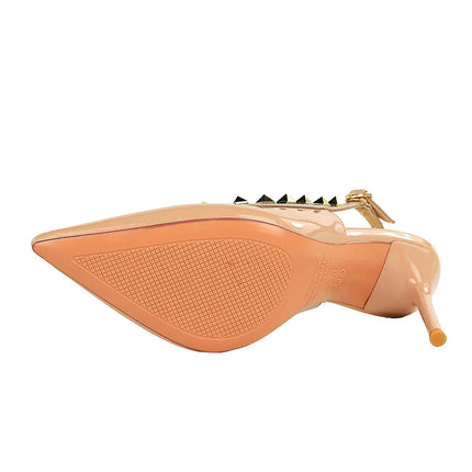 Donne 9.5 cm Tacchi alti Lady Pelle verniciata con borchie Tacco a spillo Singolo cinturino alla caviglia Tacchi Décolleté Scarpe da ballo traspiranti femminili platinumshop