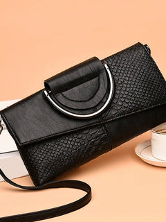 Female Shoulder Messenger Bags Casual Crossbody Bag Black PU Leather 2024Trend Women Stone Print Chain Envelope Clutch Purses