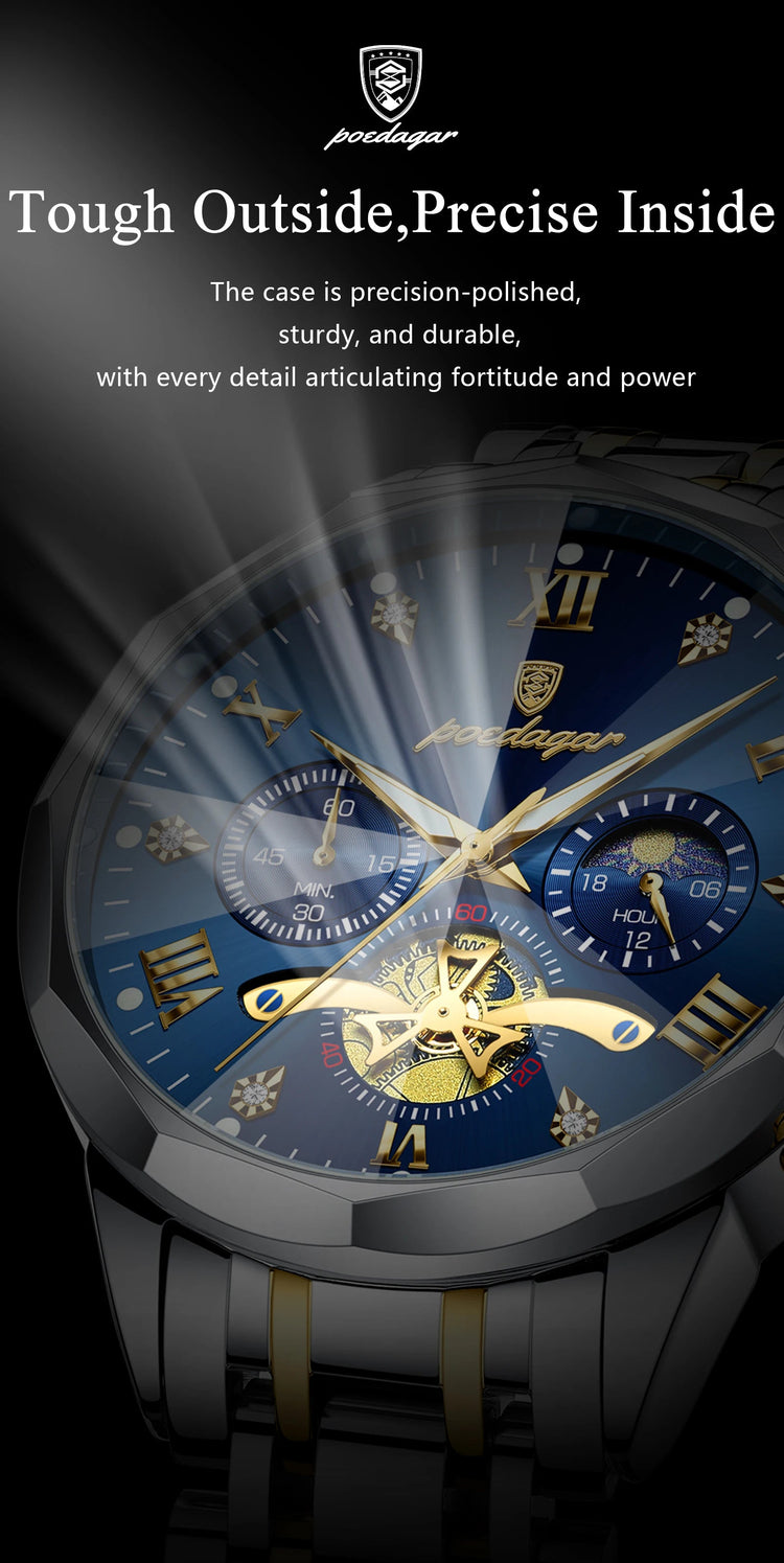 POEDAGAR Orologio da uomo di lusso Top originale impermeabile cronografo luminoso orologio da polso da uomo al quarzo in acciaio inossidabile orologi da uomo Reloj platinumshop